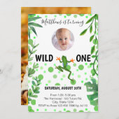 カエル1歳の誕生日パーティーグリーン可愛いモダンヒキガエル 招待状 (正面/裏面)