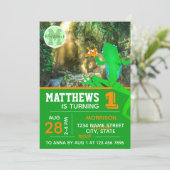 カエル1歳の誕生日パーティーフロギー熱帯野生動物 招待状 (スタンド正面)