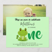 カエル1歳の誕生日パーティーモダンの招待 招待状 (正面/裏面)