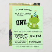カエル1歳の誕生日パーティー1年グリーンフロギー 招待状 (正面/裏面)