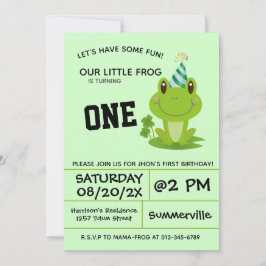 カエル1歳の誕生日パーティー1年グリーンフロギー 招待状