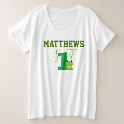 カエル1歳の誕生日ママのマッチング服 プラスサイズTシャツ (デザイン正面)