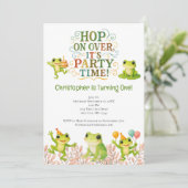 カエル1st第1誕生日かわいいトレンディー 招待状 (スタンド正面)