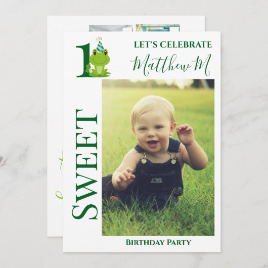 カエル1st誕生日パーティの招待状 招待状 (正面/裏面)