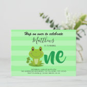 カエル1st誕生日パーティーストライプ招待状 招待状 (スタンド正面)