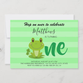 カエル1st誕生日パーティーストライプ招待状 招待状