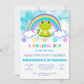 カエル1st誕生日パーティーレトロレインボー 招待状 (正面)