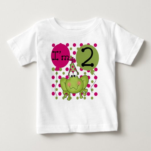 カエル2ndバースデーピンク ベビーTシャツ (正面)