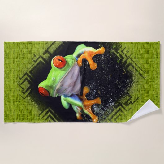 カエル3の縁どられたビーチタオル ビーチタオル (正面)