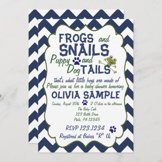 カエル、かたつむりおよび子犬のベビーシャワーの招待状 招待状 (正面/裏面)