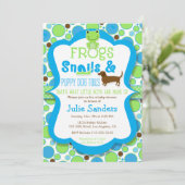 カエル、カタツムリ、子犬の尾 – 男の子の赤ちゃんシャワー 招待状 (スタンド正面)