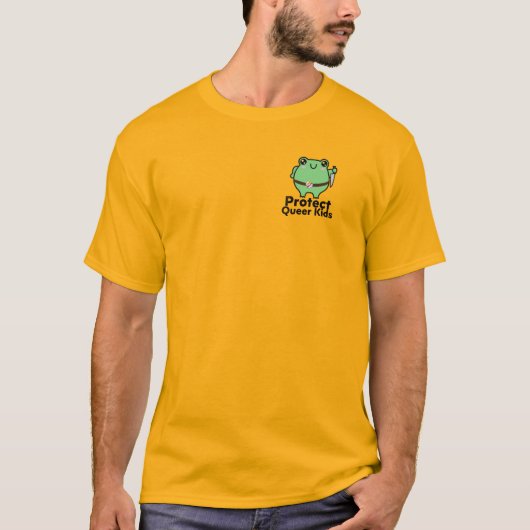 カエル - クィアな子供たちを守ろう Tシャツ (正面)