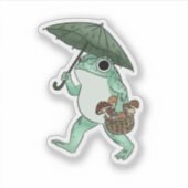 カエル コテージコア しめじ狩り イラスト シール (正面)