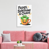 カエル、サンシャイン&カオス – コーヒーカップのかわいいカエル キャンバスプリント (インサイチュ (リビング))