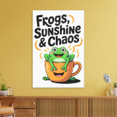 カエル、サンシャイン&カオス – コーヒーカップのかわいいカエル キャンバスプリント (インサイチュ (リビング))
