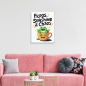 カエル、サンシャイン&カオス – コーヒーカップのかわいいカエル キャンバスプリント (インサイチュ (リビング))