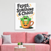 カエル、サンシャイン&カオス – コーヒーカップのかわいいカエル キャンバスプリント (インサイチュ (リビング))