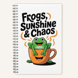 カエル、サンシャイン&カオス – コーヒーカップのかわいいカエル ノートブック