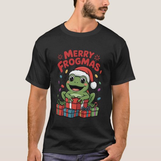 カエル サンタ帽子 クリスマス デザイン 笑える 動物好き Tシャツ (正面)
