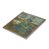 カエル、トンボ、ユリの花のヴィンテージアート タイル (側面)