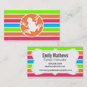 カエル。ネオンオレンジピンクブルーグリーンストライプ 名刺 (正面/裏面)