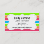 カエル。ネオンオレンジピンクブルーグリーンストライプ 名刺 (裏面)