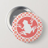 カエル;ピンク&サンゴ水玉模様 缶バッジ (正面&裏面)