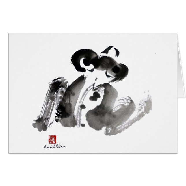 カエル、伝統的なSumi-eインク絵画 (正面横)