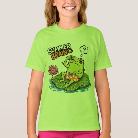 カエル 夏の脳|おもしろカエル カートゥーン Tシャツ (正面)