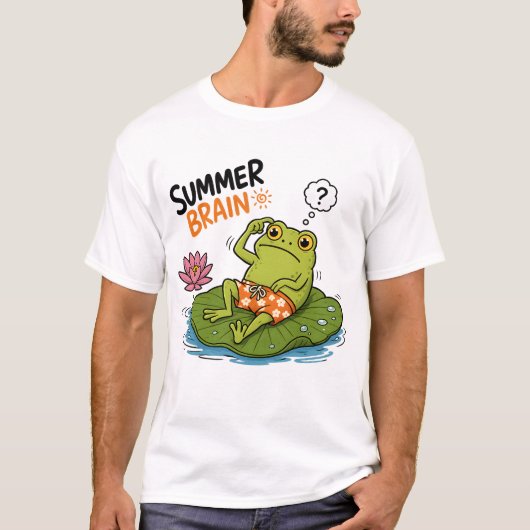 カエル 夏の脳|おもしろカエル カートゥーン Tシャツ (正面)