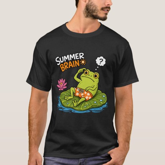カエル 夏の脳|おもしろカエル カートゥーン Tシャツ (正面)