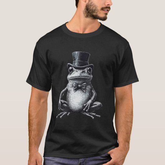 カエル 帽子と蝶ネクタイ姿 Tシャツ (正面)