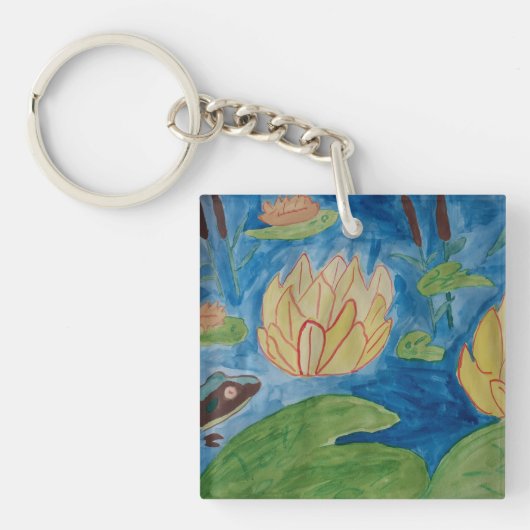 カエル&《植物》スイレンキーリング キーホルダー (正面)
