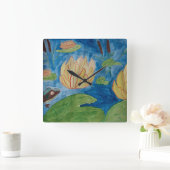 カエル&《植物》スイレン時計 スクエア壁時計 (ホーム)