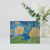 カエル&《植物》スイレン郵便番号 ポストカード (スタンド正面)