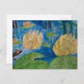 カエル&《植物》スイレン郵便番号 ポストカード (正面/裏面)