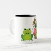 カエル、蝶、キノコ ツートーンマグカップ (正面左)