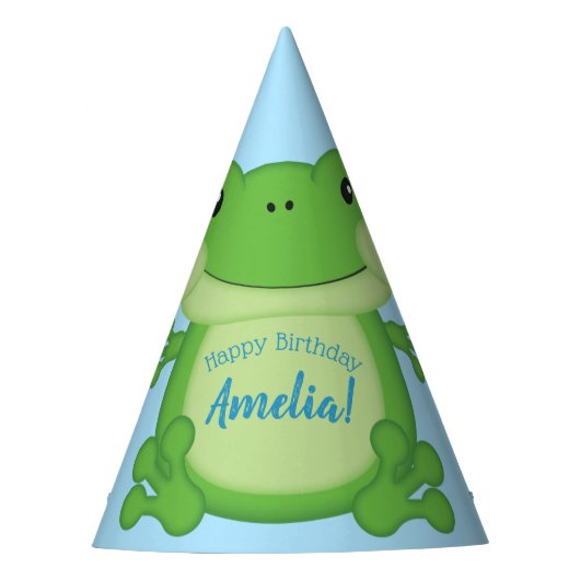 カエル 誕生日パーティー ブルー パーティーハット (正面)
