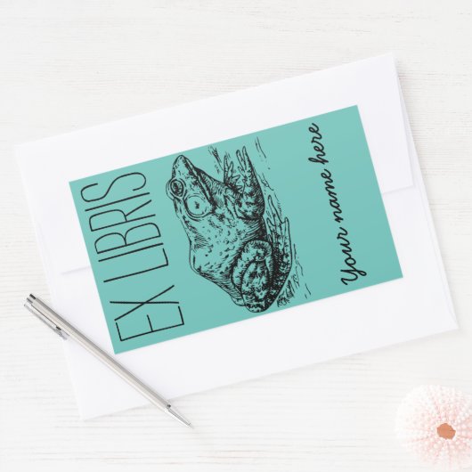 カエルExてんびん蔵書票 長方形シール (封筒)