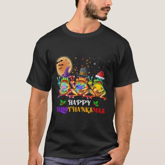 カエルHappyHalloThanksMas Tシャツ (正面)