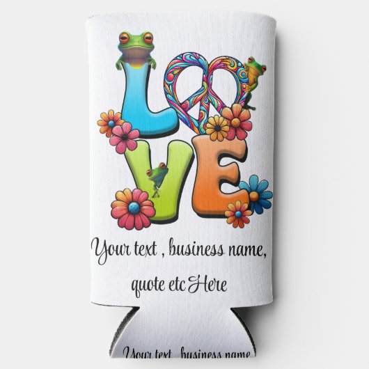 カエルHippie Boho Peace Groovyパーソナライズカスタム スリム缶クーラー (正面)