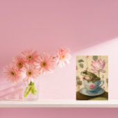 カエルinブルーフローラティーカップとハス花 シーズンポストカード