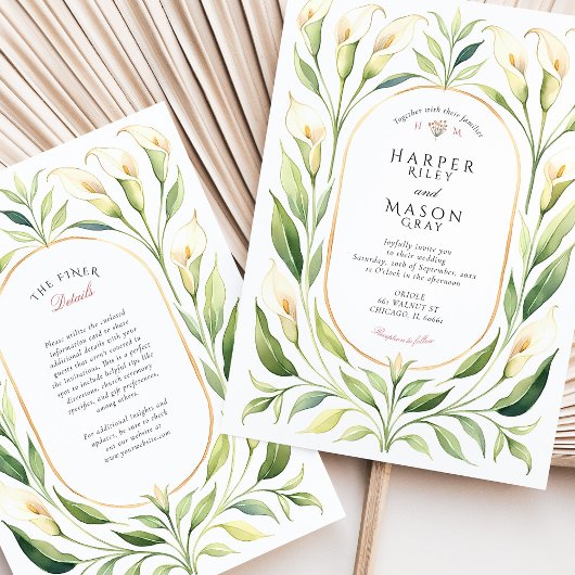 カエレガントラリリー水の色の金ゴールドの結婚インビタット 招待状