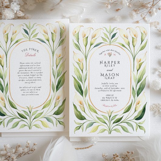 カエレガントラリリー水の色の金ゴールドの結婚インビタット 招待状