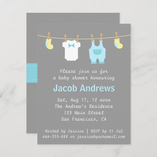 カエレガントワイイ男の赤ちゃんシャワー 招待状 (正面/裏面)