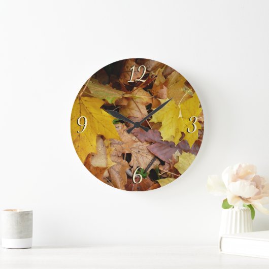 カエ落ちたデ葉黄秋自然 ラージ壁時計 (ホーム)
