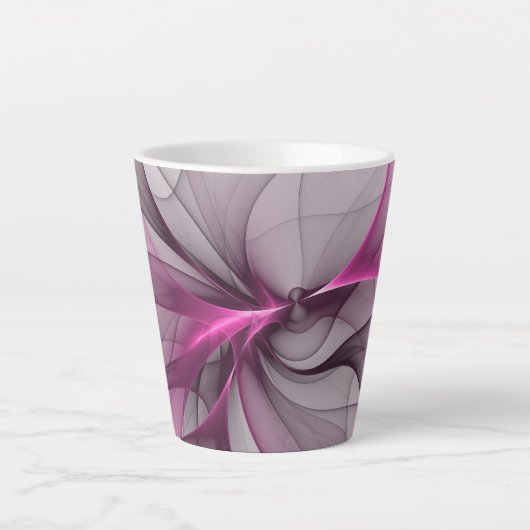 カオエレガントスモダン抽象芸術ピンクフラクタルアート カフェラテマグ (正面)