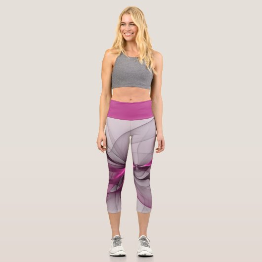 カオエレガントスモダン抽象芸術ピンクフラクタルアート カプリレギンス (正面)