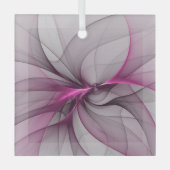 カオエレガントスモダン抽象芸術ピンクフラクタルアート ガラスオーナメント (正面)