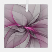 カオエレガントスモダン抽象芸術ピンクフラクタルアート ガラスオーナメント (裏面)